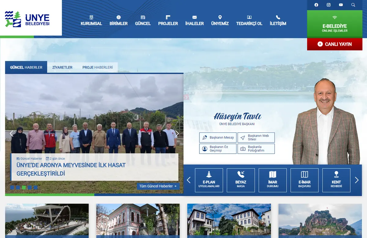 Ünye Belediyesi web sitesi tasarımı önizlemesi